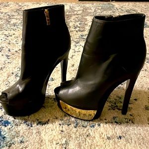 Peep Toe Black and Gold Booties